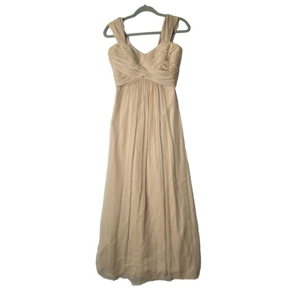 Amsale Silk Bridesmaid Dress Women Size 6 Sweetheart Neckline Cream Ruched Front